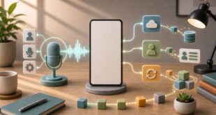 マイク、音声波形、スマートフォン、設定確認、再設定の流れを無文字アイコンで整理した日本語アイキャッチ画像