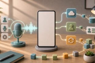 マイク、音声波形、スマートフォン、設定確認、再設定の流れを無文字アイコンで整理した日本語アイキャッチ画像
