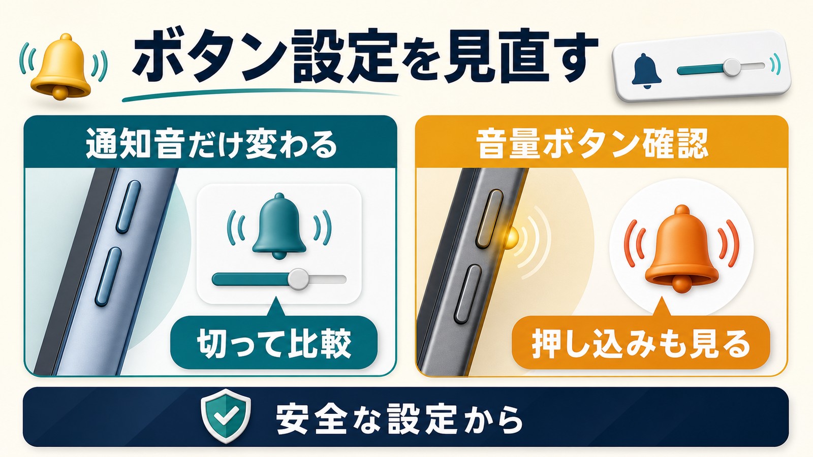 iPhoneで着信音のボタン設定を見直し通知音だけ変わるか音量ボタンの押し込みも確認する図解