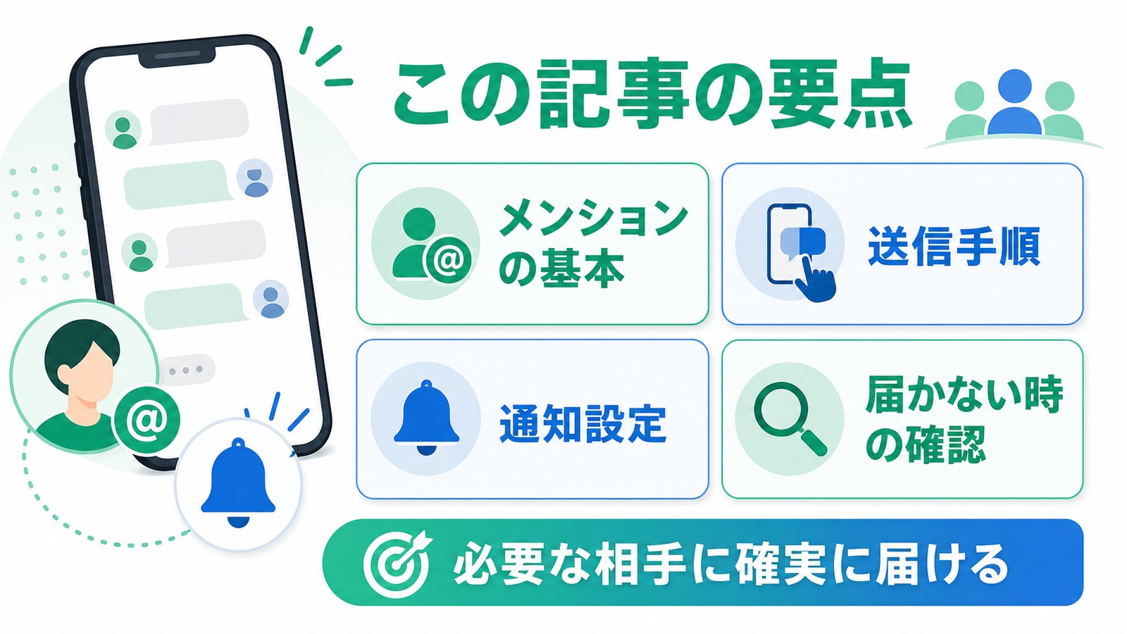 LINEのメンション機能と送信手順と通知設定と届かない時の確認を整理した図解