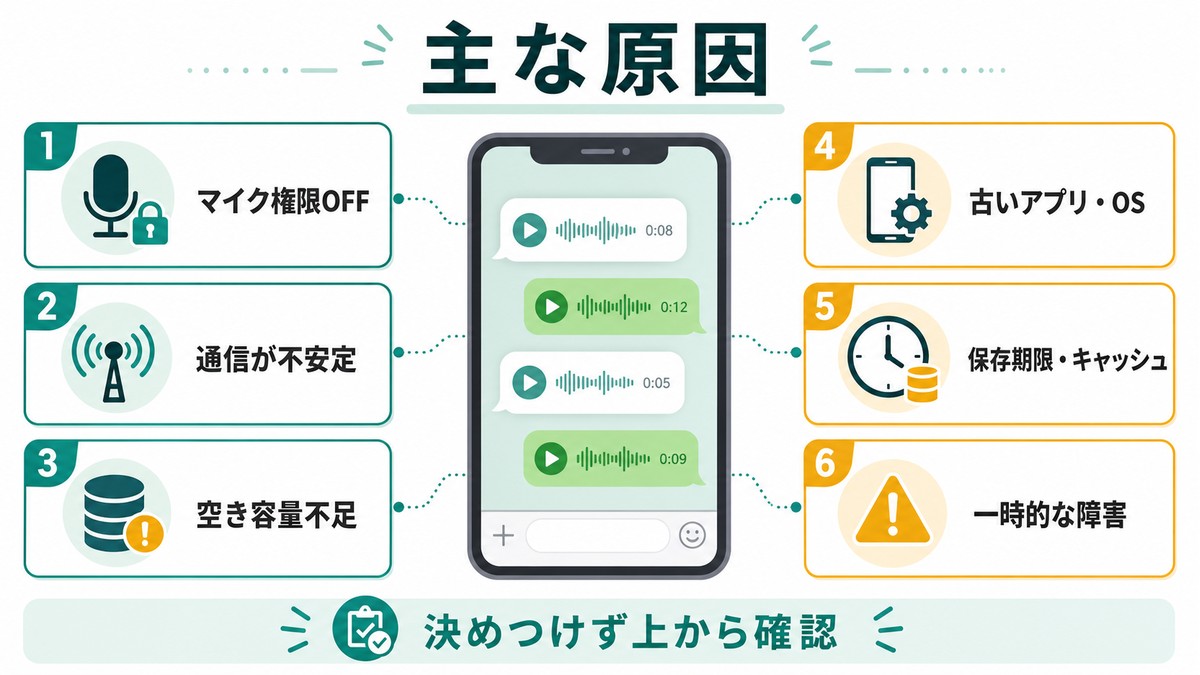 LINEボイスメッセージが送れない再生できない主な原因を分類した図解