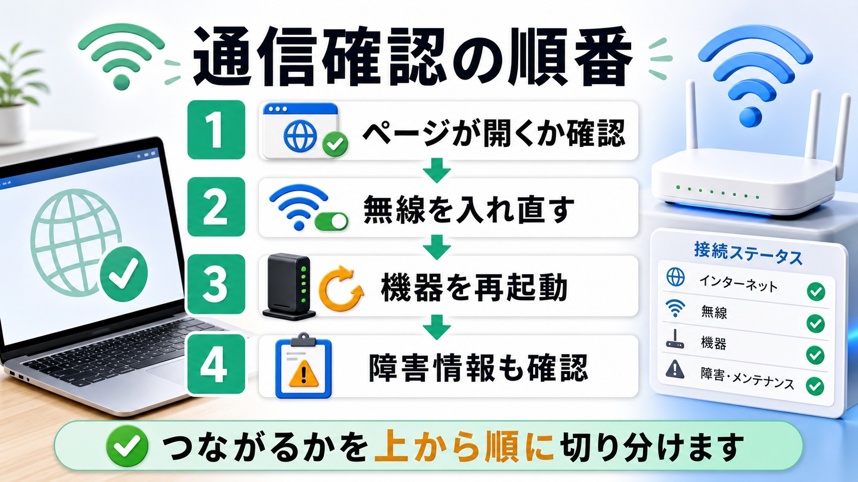 通信確認の順番をまとめた図解