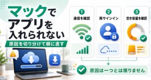 マックでアプリを入れられない時の確認ポイントをまとめたアイキャッチ画像