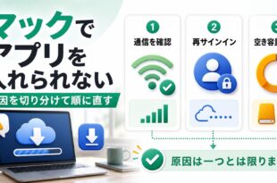 マックでアプリを入れられない時の確認ポイントをまとめたアイキャッチ画像