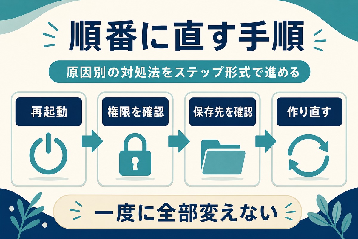 自動処理を順番に直す手順をまとめた図解