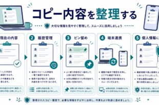 現在の内容、履歴管理、ピン留め、端末連携、個人情報への注意を整理した日本語アイキャッチ画像