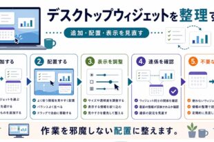 デスクトップウィジェットの追加、配置、表示調整、連係確認、不要時削除を整理した日本語アイキャッチ画像