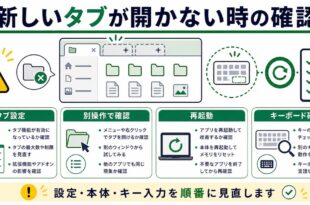 タブ設定、別操作、再起動、キーボード確認を整理した日本語アイキャッチ画像