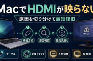 MacでHDMIが映らないときに接続方式原因確認設定見直しを順に進めるアイキャッチ画像