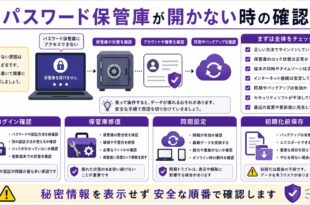 ログイン確認、保管庫修復、同期設定、初期化前保存を整理した日本語アイキャッチ画像