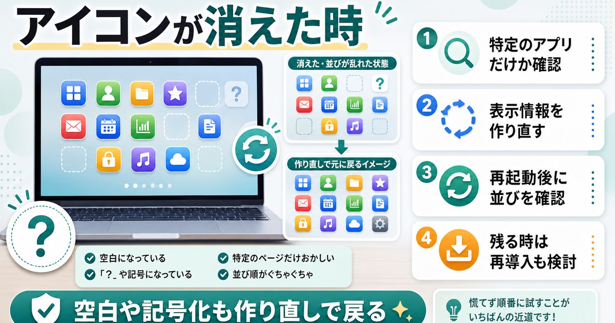 アイコンが消えた時の確認順序をまとめた図解