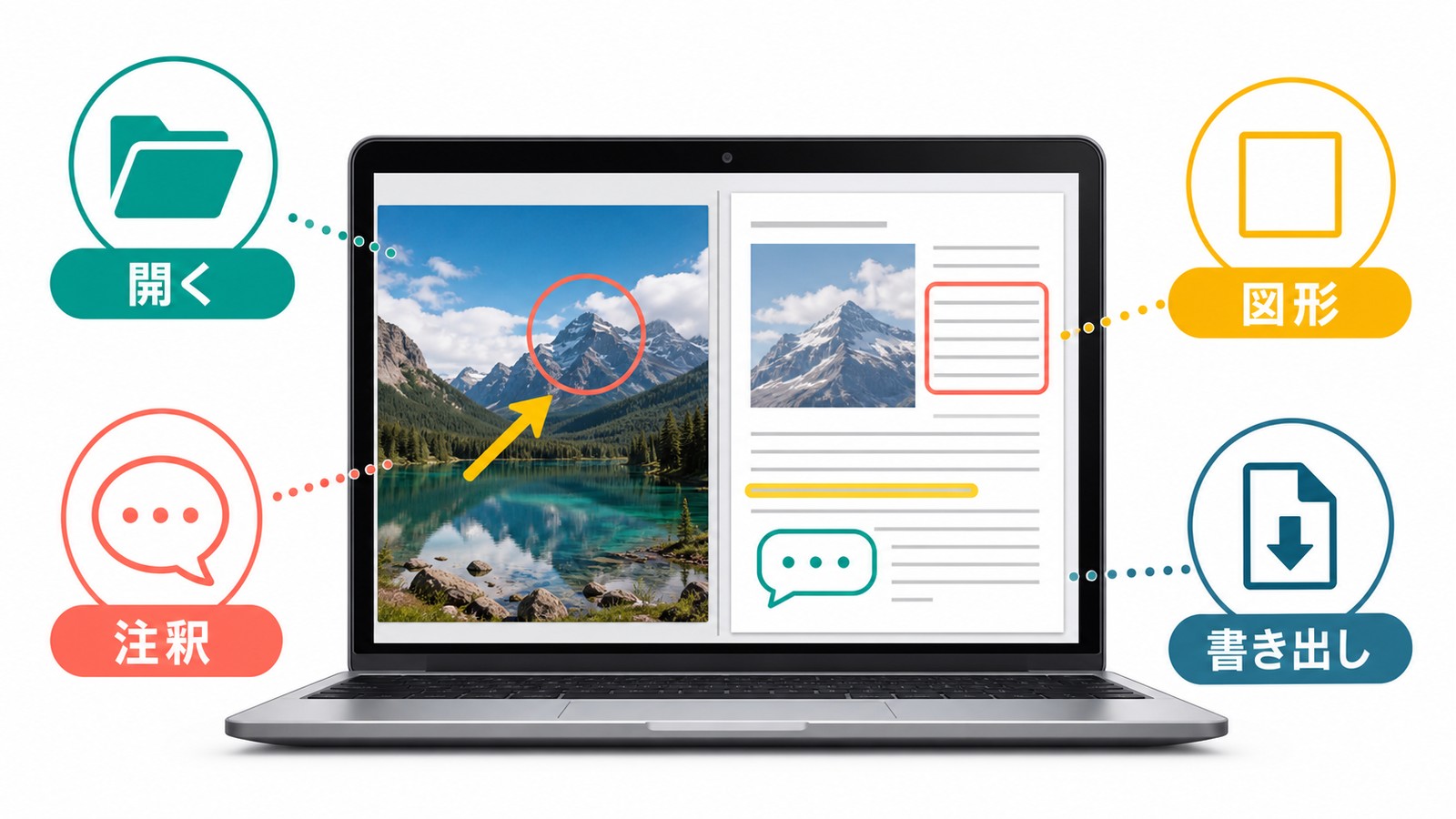 Mac標準のプレビューで画像やPDFを開き注釈図形書き出しを行う流れの図解