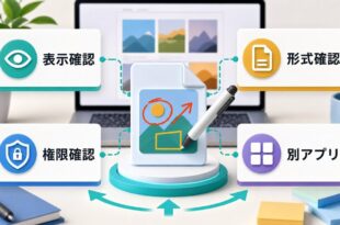 Macのプレビューで画像編集やマークアップが使えない時に表示形式権限代替手段を確認する図解