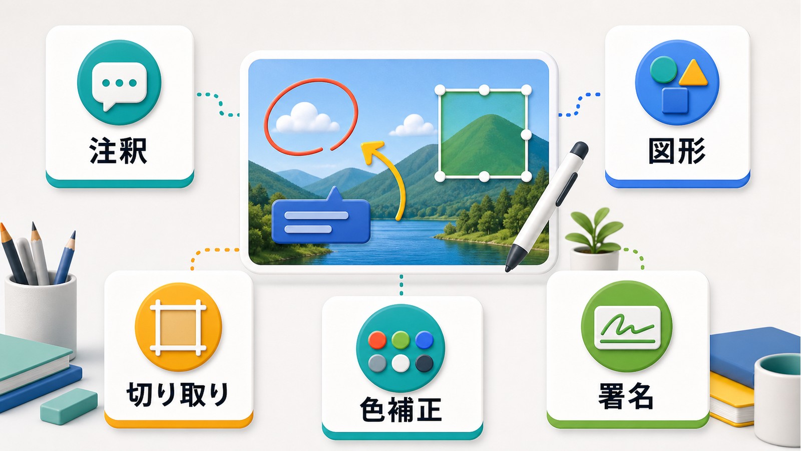 Macのプレビューで注釈図形切り取り色補正署名などの基本的な画像編集機能を使う図解