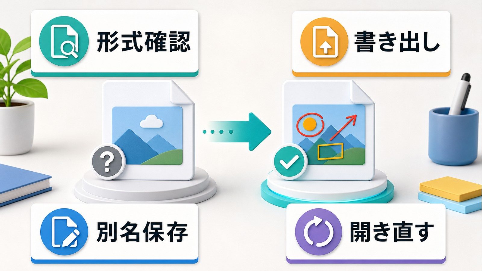 プレビューで画像編集できない時に形式確認書き出し別名保存開き直す流れを整理した図解