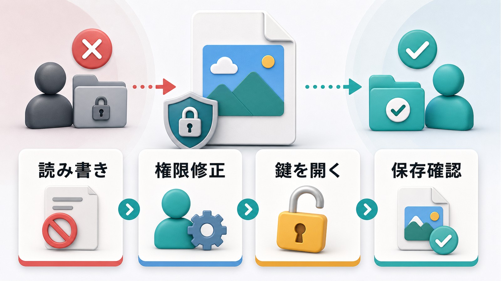 Macで画像ファイルの読み書き権限を修正し鍵を開いて保存確認する図解
