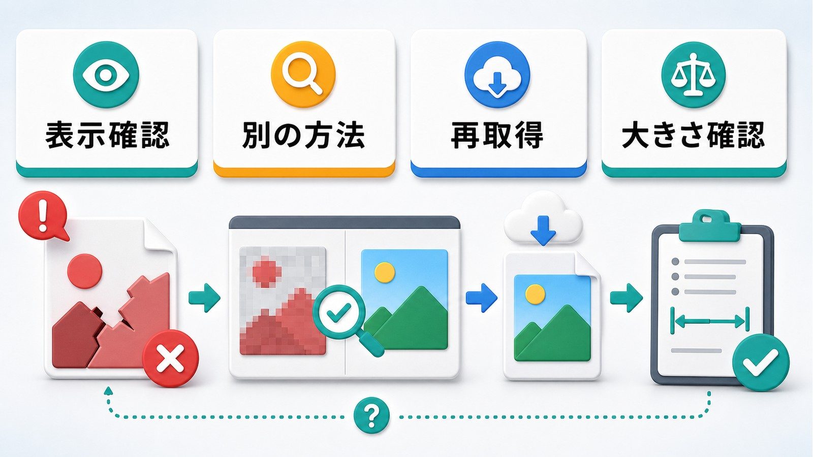 画像ファイルが破損していないか表示確認別の方法再取得大きさ確認で切り分ける図解