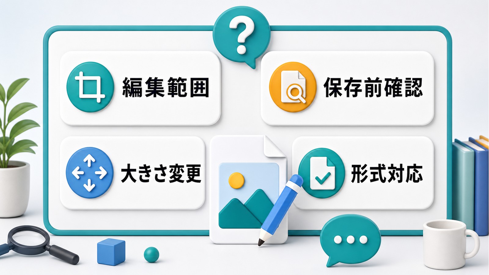 プレビュー画像編集のFAQとして編集範囲保存前確認大きさ変更形式対応を整理した図解