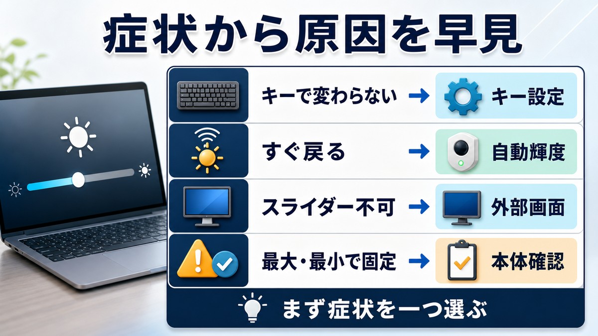 Macの明るさ調整トラブルを症状別に原因へ結び付ける早見表