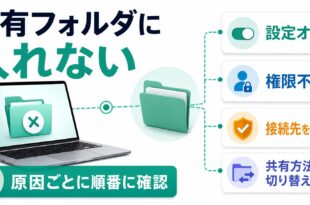 Macの共有フォルダにアクセスできない時に設定オフ権限不足接続先確認共有方法切り替えを順番に見るアイキャッチ