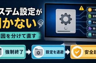 Macのシステム設定が開かないフリーズする時に原因確認強制終了設定ファイル整理安全起動修復を行う図解