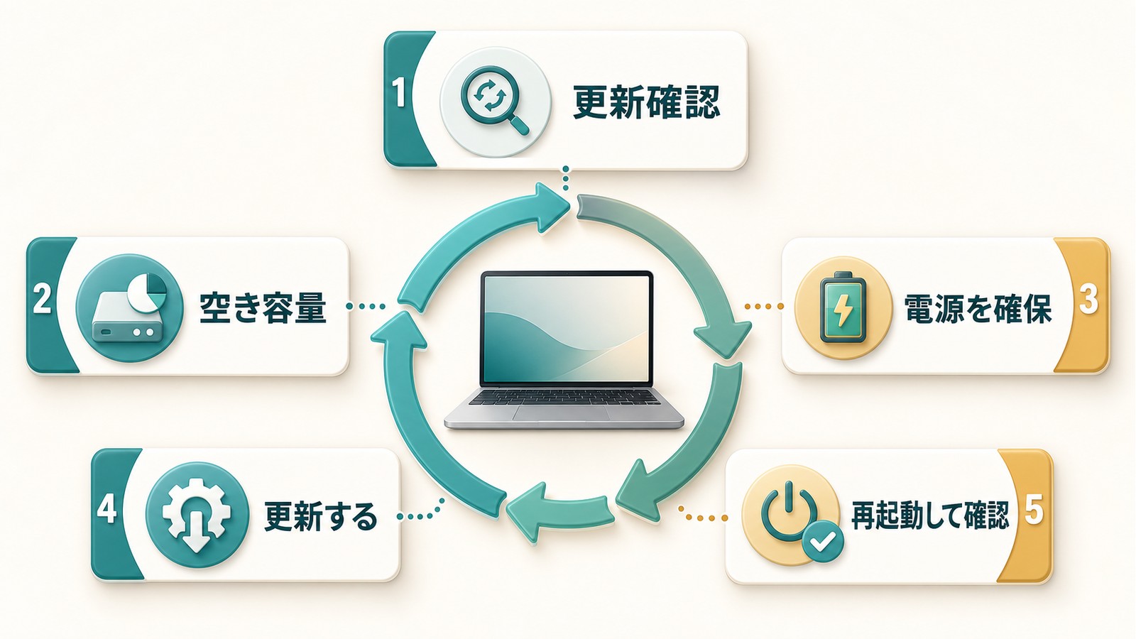 Macの更新確認空き容量電源確保本体更新再起動でシステム設定の不具合を確認する図解