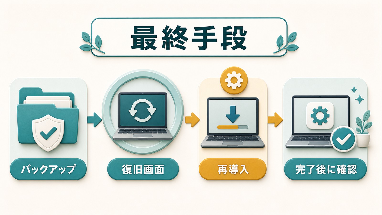 Macで最終手段としてバックアップ復旧画面再導入完了後確認を行う図解