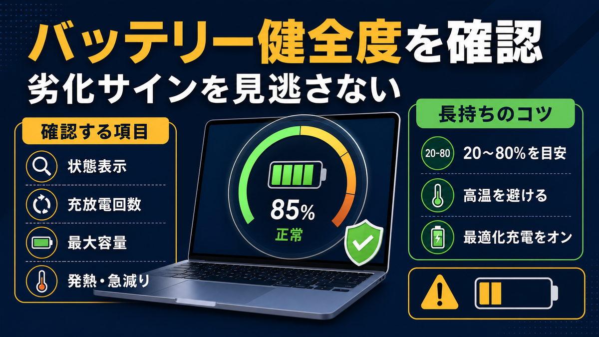 MacBookのバッテリー健全度の確認ポイント