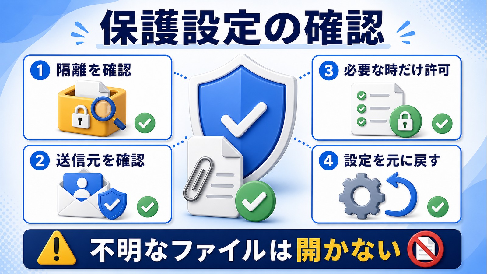 添付ファイルが保護設定で止まる時に隔離送信元必要時だけ許可設定戻しを確認する図解