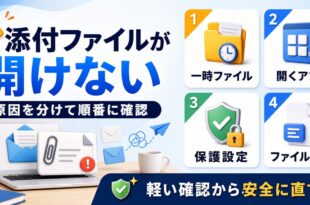 添付ファイルが開けない時に一時ファイル開くアプリ保護設定ファイル形式を順番に確認するアイキャッチ