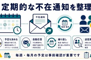 予定、自動応答、繰り返し、送信先確認を整理した日本語アイキャッチ画像