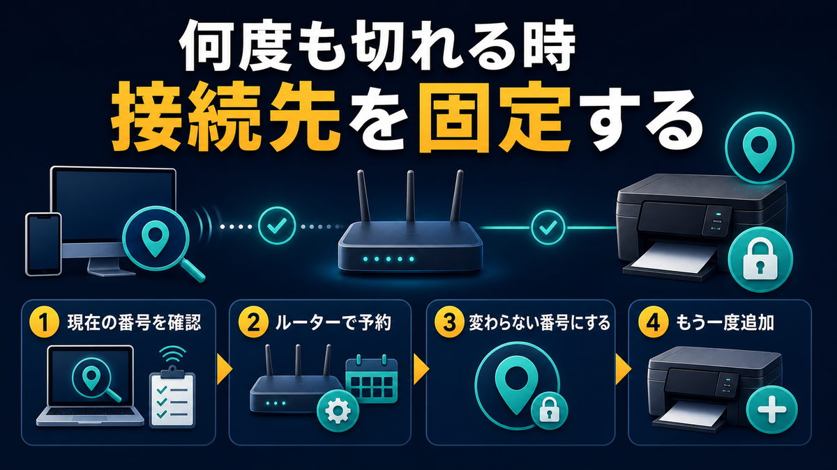 プリンターの接続先を固定して安定させる流れ