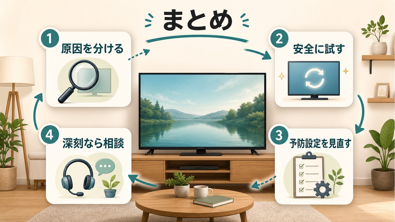 テレビ画面の焼き付き対策で原因を分け安全に試し予防設定を見直し深刻なら相談するまとめ図解