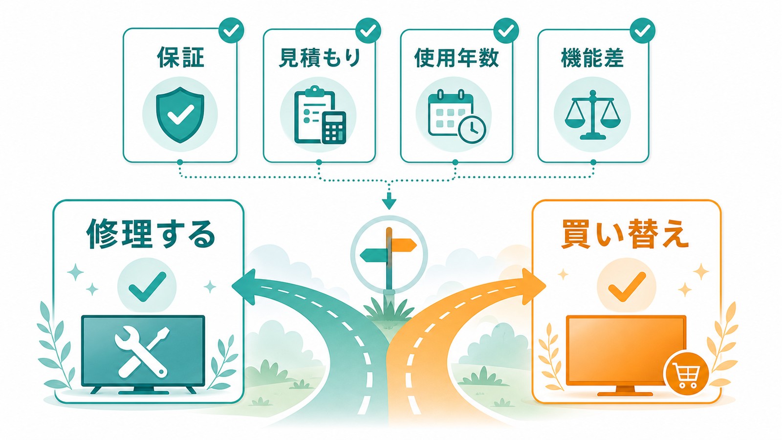 保証見積もり使用年数機能差を見て修理するか買い替えるかを判断する図解