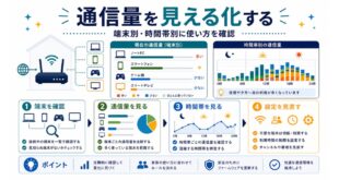 端末確認、通信量確認、時間帯確認、設定見直しを整理した日本語アイキャッチ画像