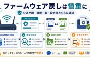 公式情報確認、機種照合、設定保存、中断しない実行を整理した日本語アイキャッチ画像