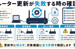 有線接続、電源確保、正しい更新、失敗時の確認を整理した日本語アイキャッチ画像