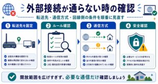転送先固定、ルール確認、通信方式、安全確認を整理した日本語アイキャッチ画像