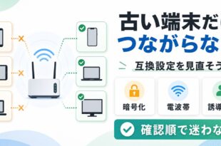 古い端末だけ新しい無線ルーターにつながらない時に互換設定を確認する図解