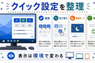 編集、並び替え、夜間モード、戻し方を整理し、表示は環境で変わることを示す日本語アイキャッチ画像