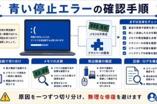 安全起動、メモリ確認、周辺機器、記録確認を整理した日本語アイキャッチ画像