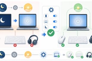 スリープ復帰、周辺機器の切断、電源管理、再接続確認を整理した日本語アイキャッチ画像