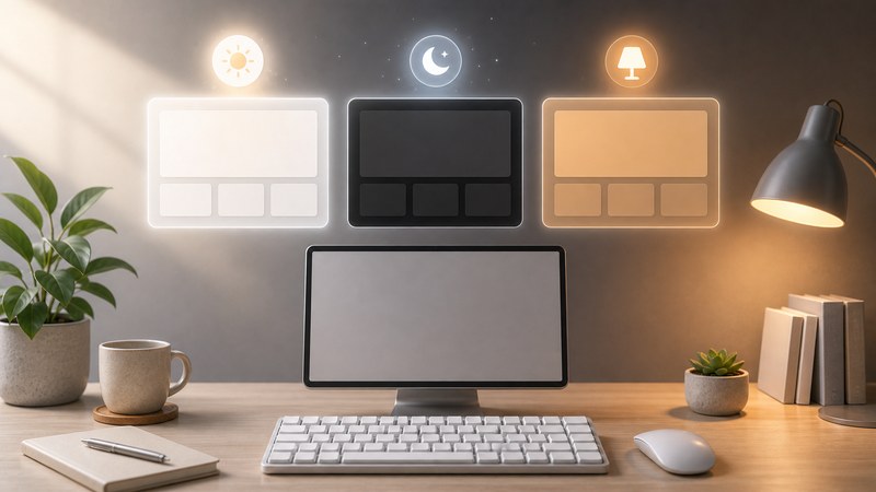 明るい表示、暗い表示、暖色表示の違いを無文字アイコンで整理した日本語図解