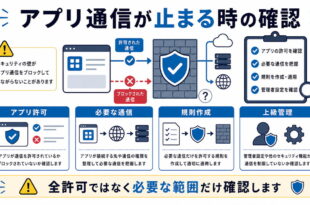 アプリ許可、必要な通信、規則作成、上級管理を整理した日本語アイキャッチ画像