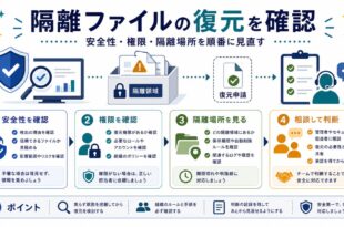 安全性確認、権限確認、隔離場所確認、相談判断を整理した日本語アイキャッチ画像