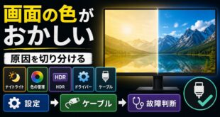 Windowsのディスプレイの色がおかしい時に設定ケーブル故障判断を順に確認する図解