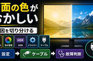 Windowsのディスプレイの色がおかしい時に設定ケーブル故障判断を順に確認する図解