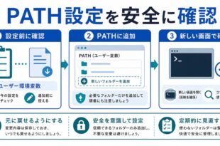 ユーザー環境変数、追加前に控える、PATH追加、新しい画面で確認、元に戻す準備を整理した日本語アイキャッチ画像