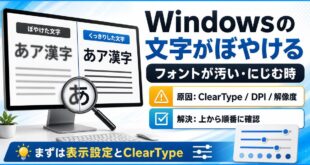 Windowsの文字がぼやける時の原因と表示設定ClearTypeの確認順を示すアイキャッチ画像