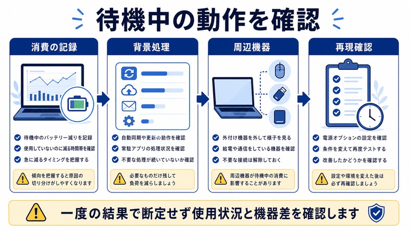 消費の記録、背景処理、周辺機器、再現確認を整理した日本語図解
